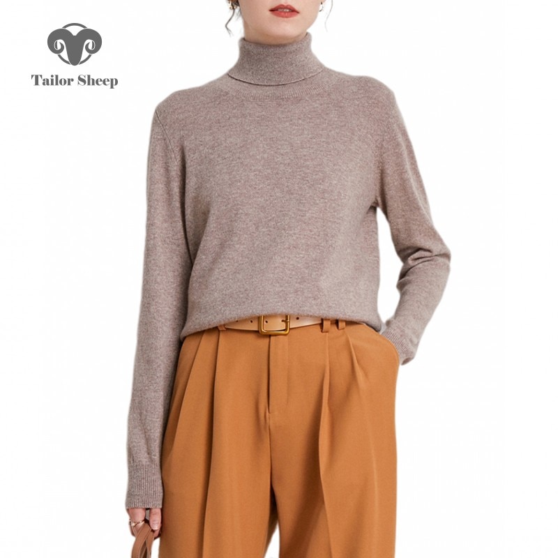 Tailor Sheep 100% Pure Merino Wool Sweater Women's Winter Turtleneck Pullover Threaded Long Sleeve Knitted Jumper Bottoming