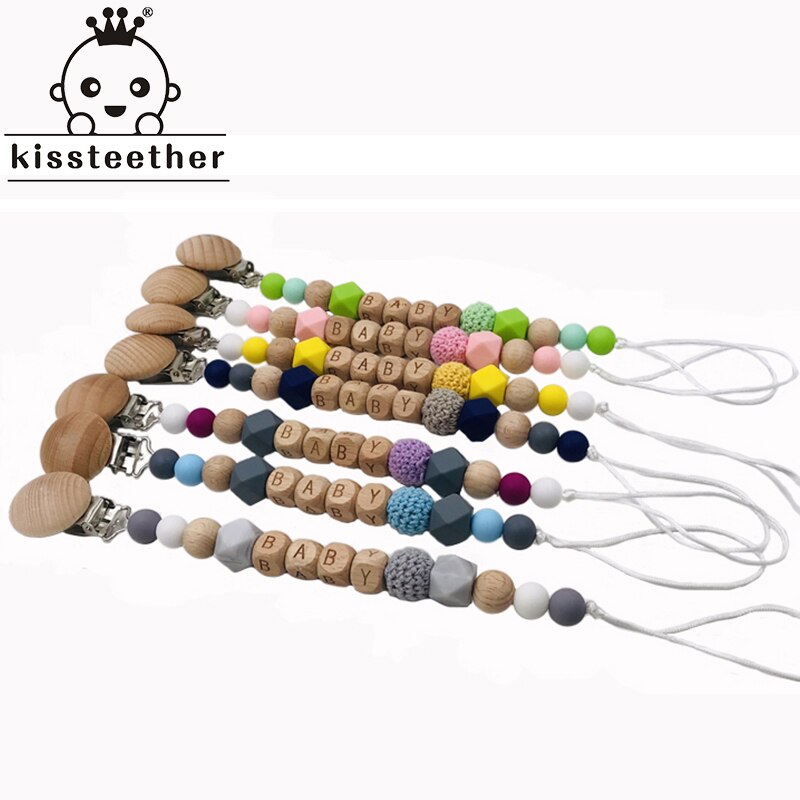 Baby Teether Pacifier Chain Organic Teether Natural Teething Grasping Toy Silicone Beads Toddler Teether Newborn DIY Baby Gift