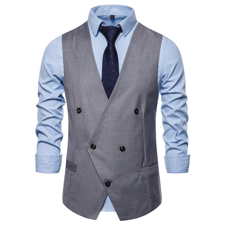 Men's Casual Waistcoat with Large V-neck In Solid Color New Product for Autumn 2019