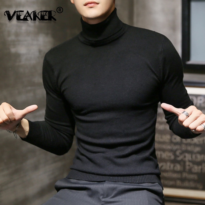 2023 Winter New Men's Turtleneck Sweaters Black Sexy Brand Knitted Pullovers Men Solid Color Casual Male Sweater Autumn Kni