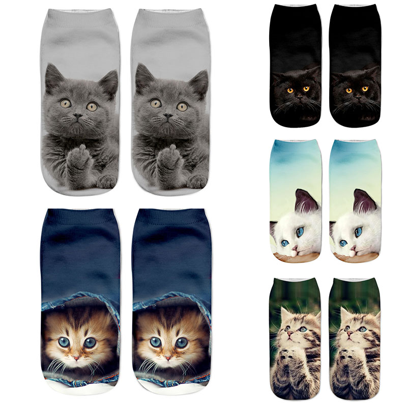 Hot Selling 3D Printing Children Socks Cat Design Fashion Unisex Christmas Gift Socks Low Ankle Funny Sock for 6-12T Kids