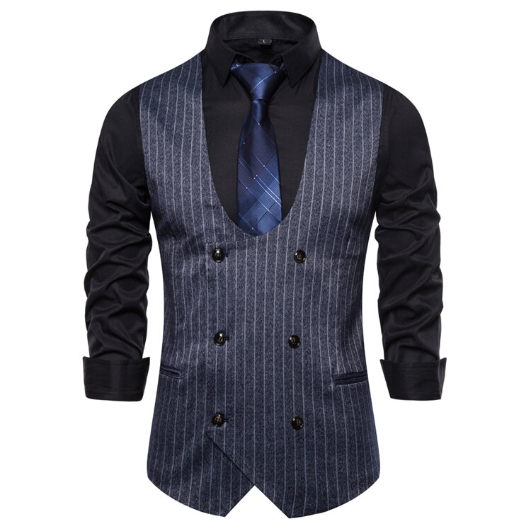 Men Leisure Suits New Arrival Men's Casual U-neck European-style Striped Waistcoat