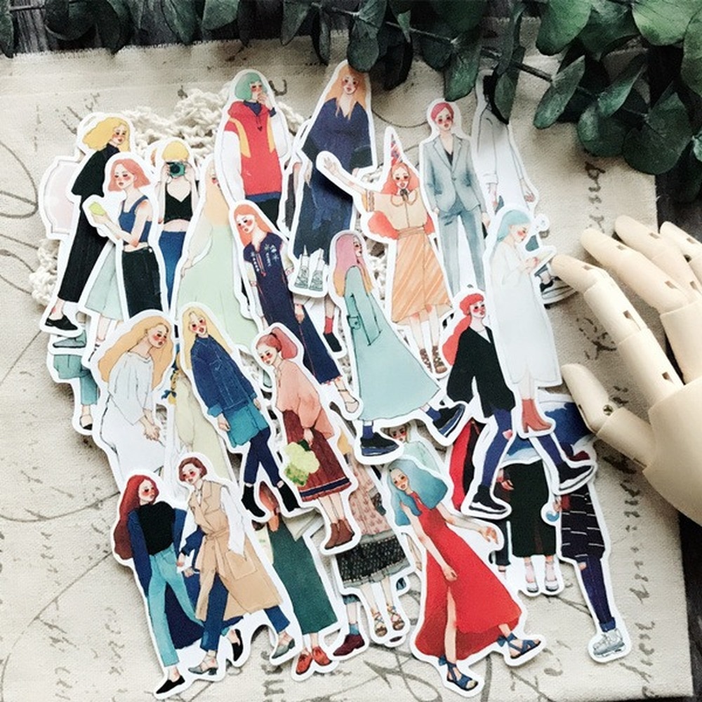 31 Pcs Hand Drawing Beauty Fashion Travel Matching Clothing Colorful Decoration Stickers To Diy Ablum Diary Planner Stickers