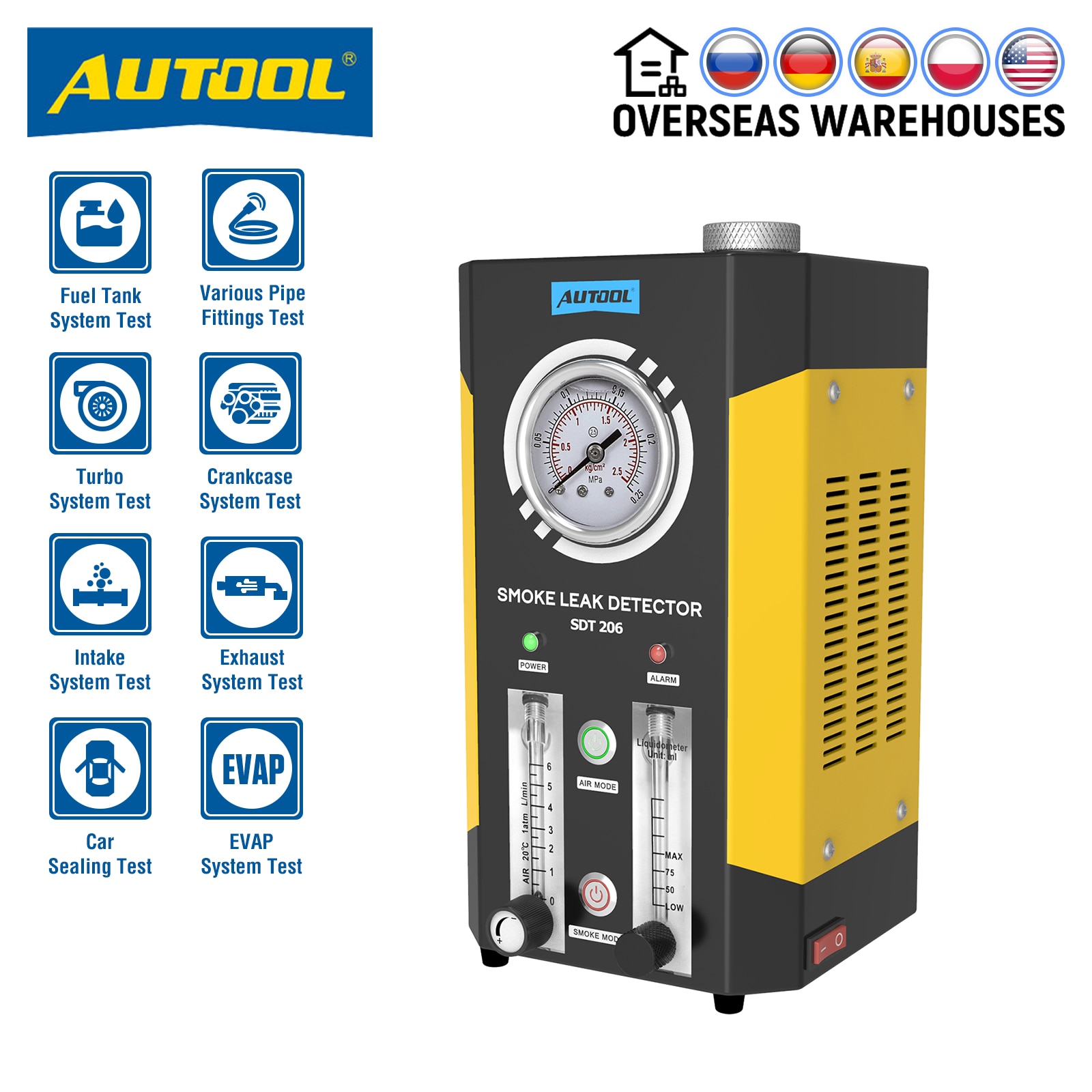 AUTOOL SDT206 Upgraded Car Smoke Leak Detector Exhaust Smoke Meter Machines Leak Locator Automotive Diagnostic Of Pipe Systems