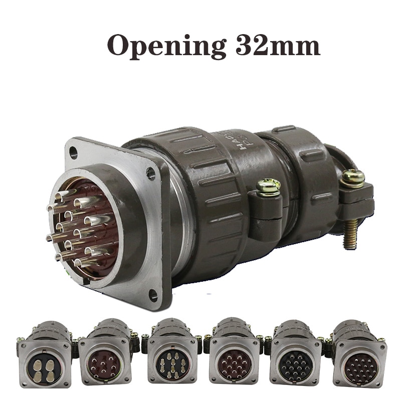 1PCS Aviation plug and socket P32-4 core 8 core 10 core 12 core 14 core 19 core round connector mounting hole 32MM