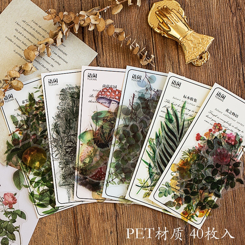 40pcs/pack Refreshing Plants Flower Sticker Decoration Stickers Diary Scrapbooking Label Sticker Stationery