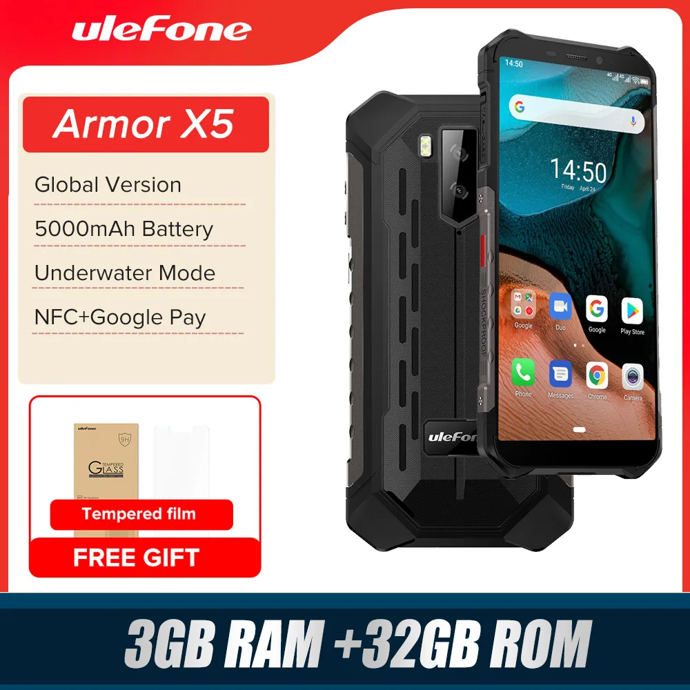 Ulefone Armor X5 Android 10 Rugged Waterproof Smartphone IP68 MT6762 Cell Phone 3GB 32GB Octa core NFC 4G LTE Mobile Phone