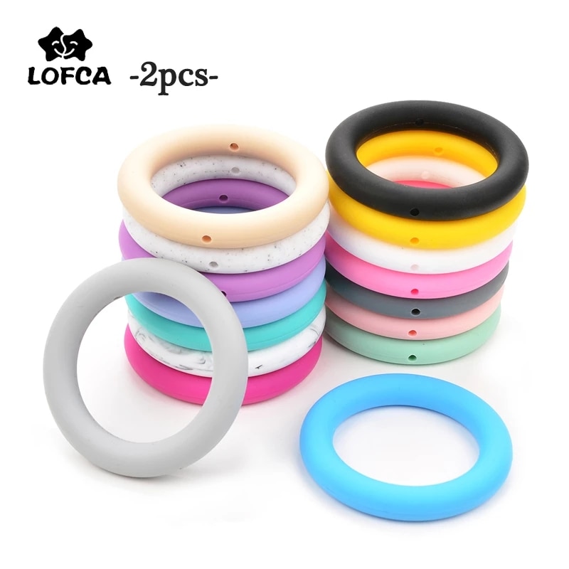 LOFCA 2pcs 65mm Round Teething Ring Food Grade Baby Silicone Beads BPA-Free Silicone Teether DIY Necklace Pendant Accessory