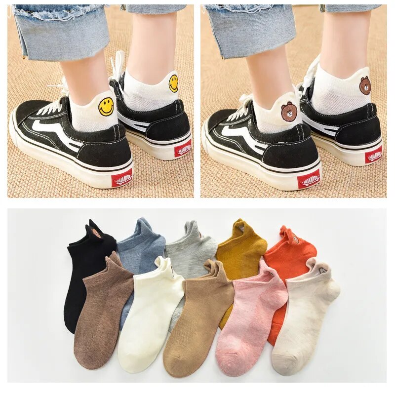Candy Color Women Socks Happy Fashion Ankle Funny Socks Girls Female Cotton Embroidered Expression Socks ms32