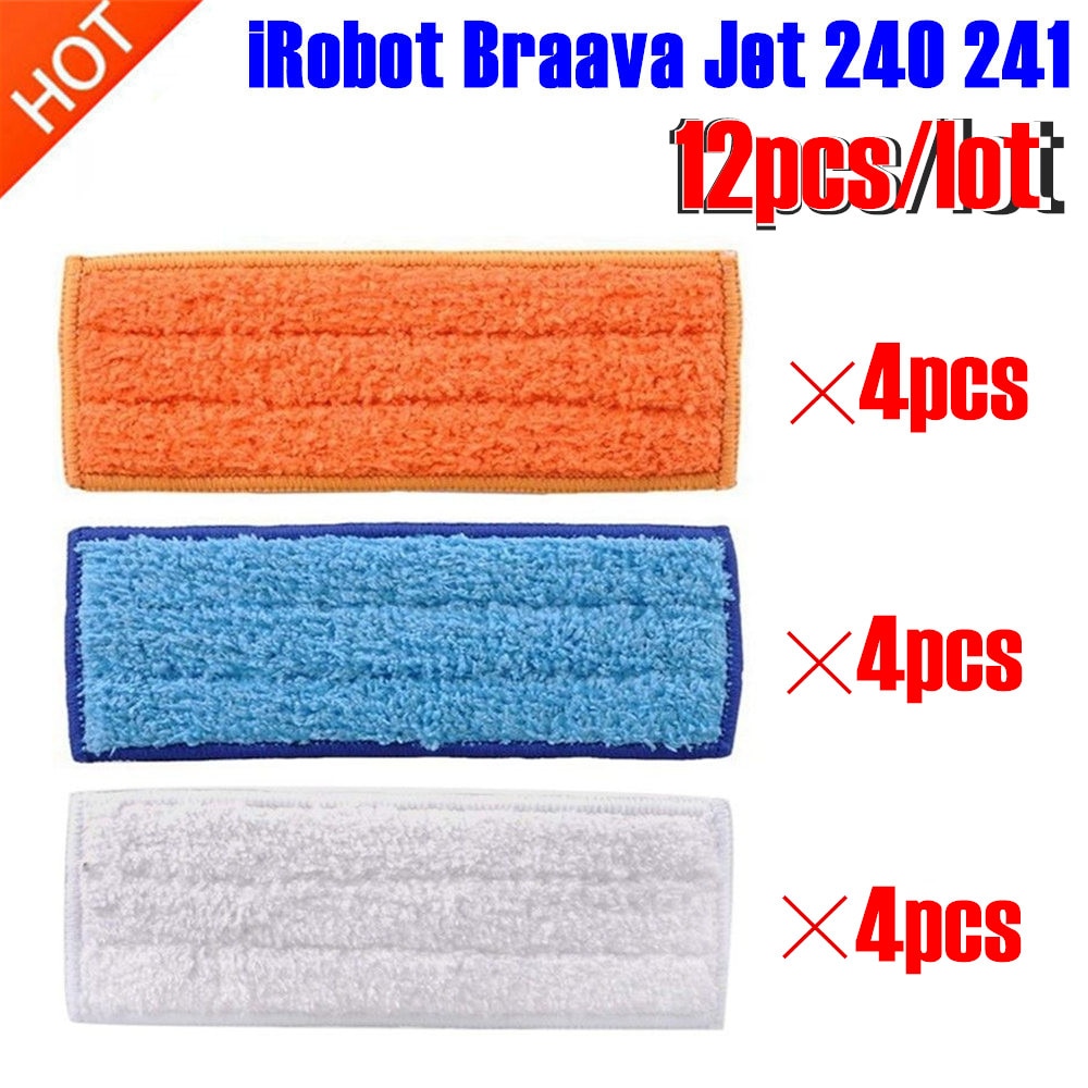 12 pcs/lot robot cleaner brushes spare parts 4pcs Wet Pad Mop +4pcsDamp Pad Mop + 4pcs Dry Pad Mop for iRobot Braava Jet 240 241