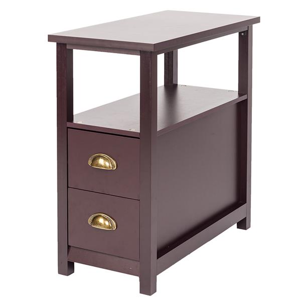 Modern Simple Double-tier Coffee Side Table with Two Drawers Coffee Living Room Storage Cabinet