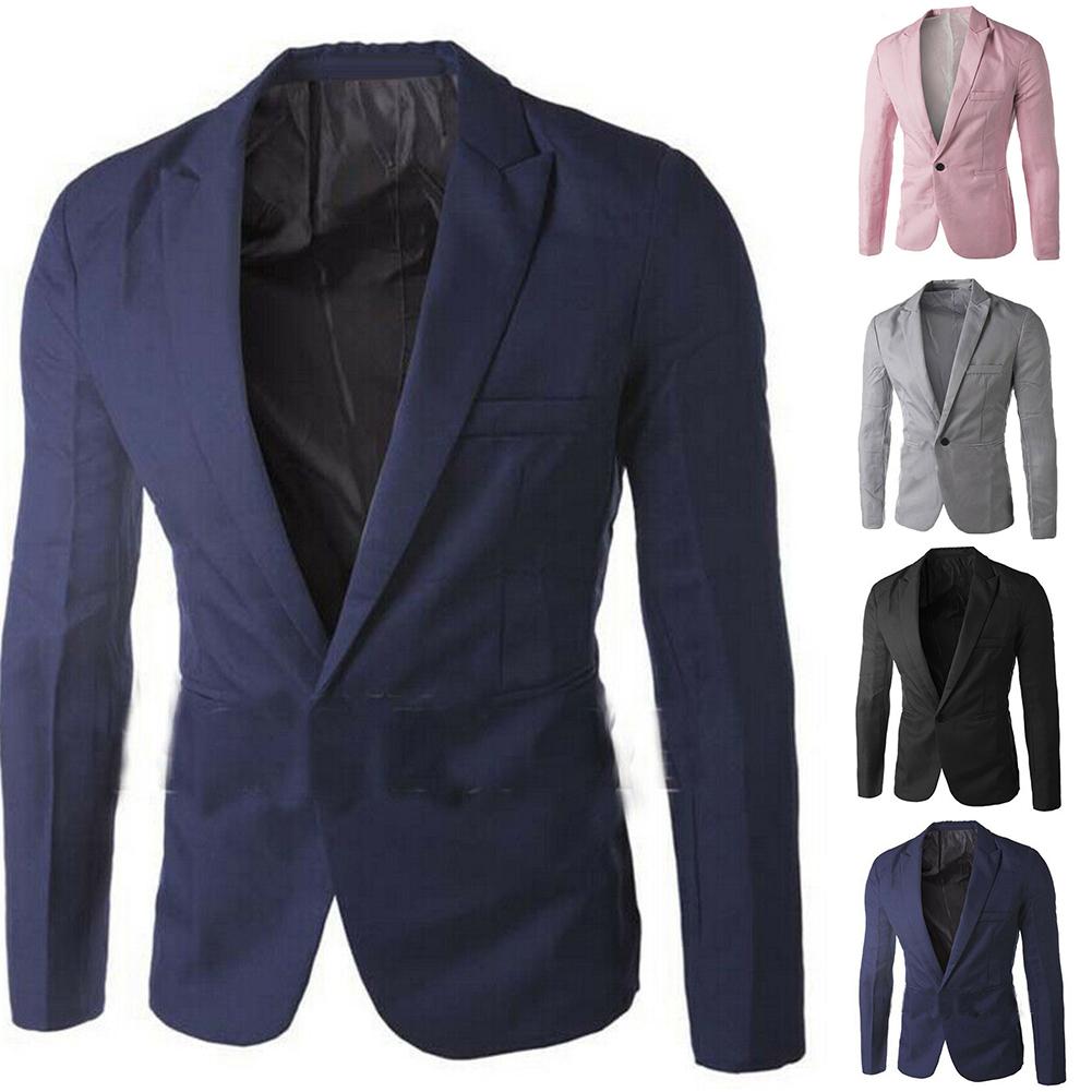 Men Suit Jackets Solid Color Long Sleeve Lapel One Button Blazer Suit Coat Men's Blouses