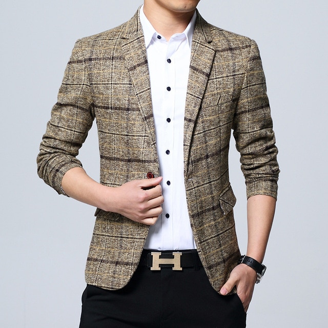 Hot sale New fashion spring Autumn plaid men suit high quality mens suit jacket Business casual Suit Slim masculino Blazer