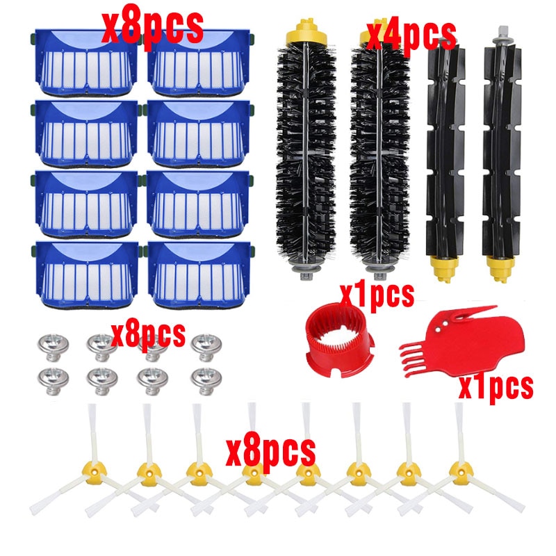 Compatible with iRobot Roomba 600 Series Bristle&Flexible Beater Brush 3-Armed Brush Aero Vac Filters kit spare parts clean 
