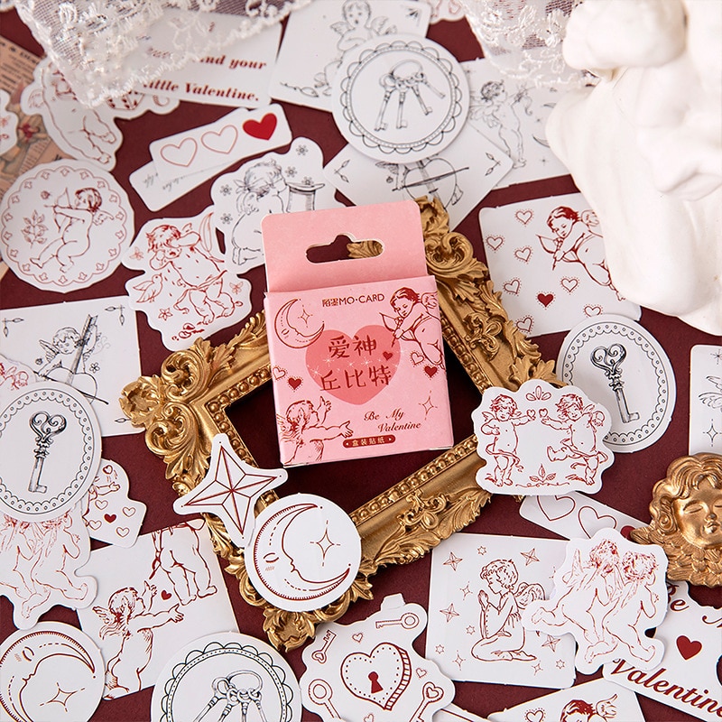 Mohamm 46PCS Boxed Sticker Cupid Series Creative Love Sealing Sticker Flakes Scrapbooking Girl School Supplies Stationery