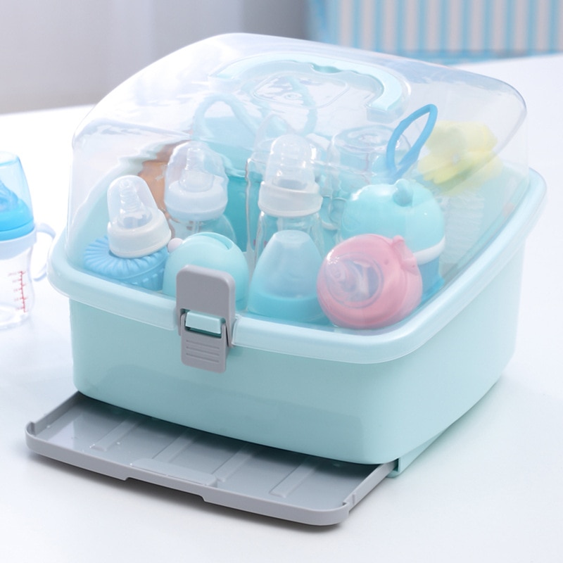 Baby sealed Portable Bottle Nursing Bottle Storage Box Portable plastic with drain tray bottle storage box