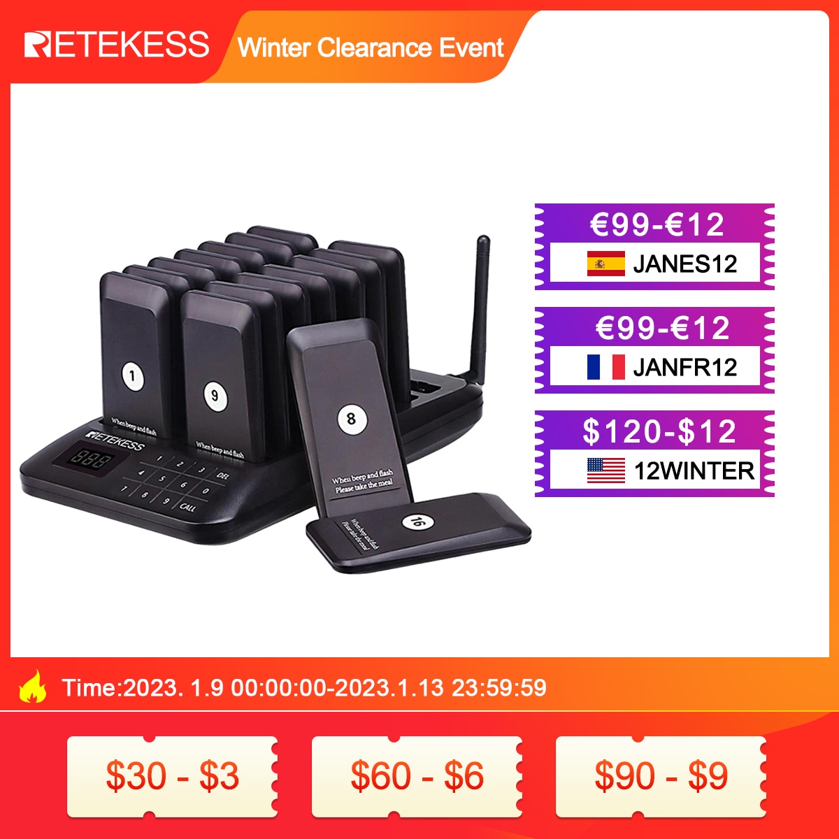 Retekess Td157 Restaurant Pager Food Truck Coasters Buzzer Pager Receiver Calling System For Bar Cafe Food Court Fast Food Shop