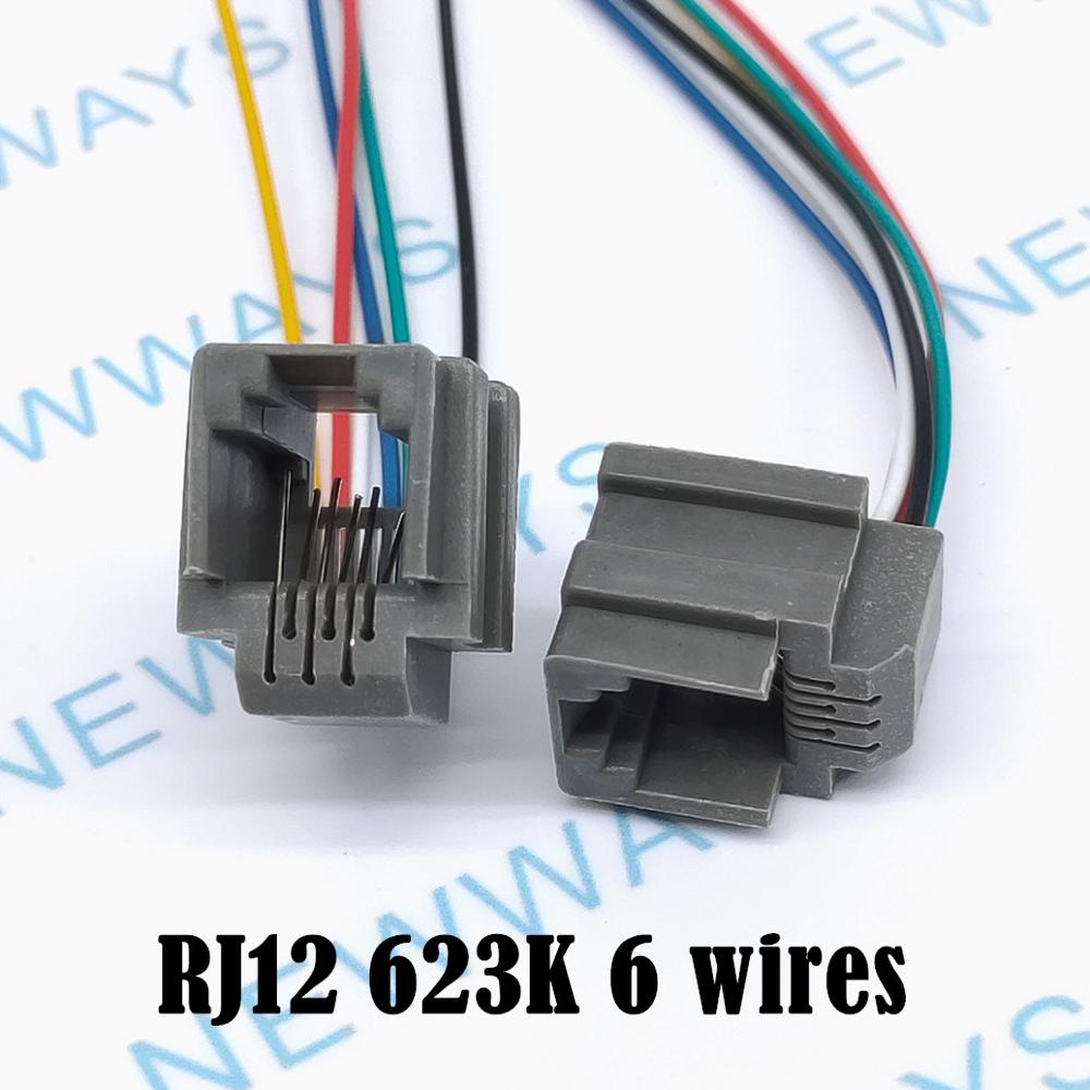 100Pcs/Lot Rj12 Female Connector 6Pin With 6 Wires 623K Telephone Socket Crystal Famale