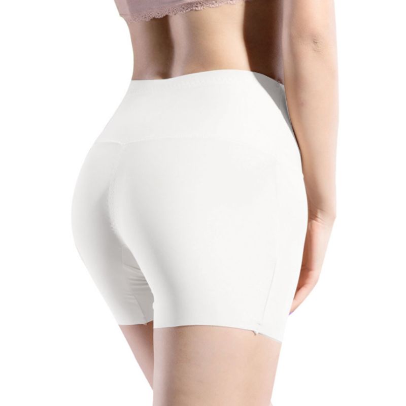 Women High Waist Ice Silk Safety Shorts Invisible Seamless Cotton Crotch Lip Boxer Brief Underwear Solid Color Stretchy Boyshort