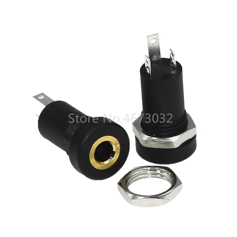 100Pcs 3.5MM Audio Jack Socket 3 Pole Black Stereo Solder Panel Mount Gold With Nuts PJ-392A