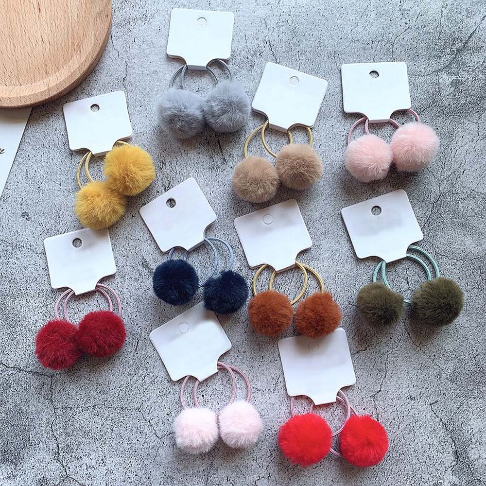 2pcs/set Girls Rabbit Fur Ball Hair Ties Winter New Hair Accessories 3cm For Kids Girls Pom Pom Ball Elastic Hair Bands Scrunch