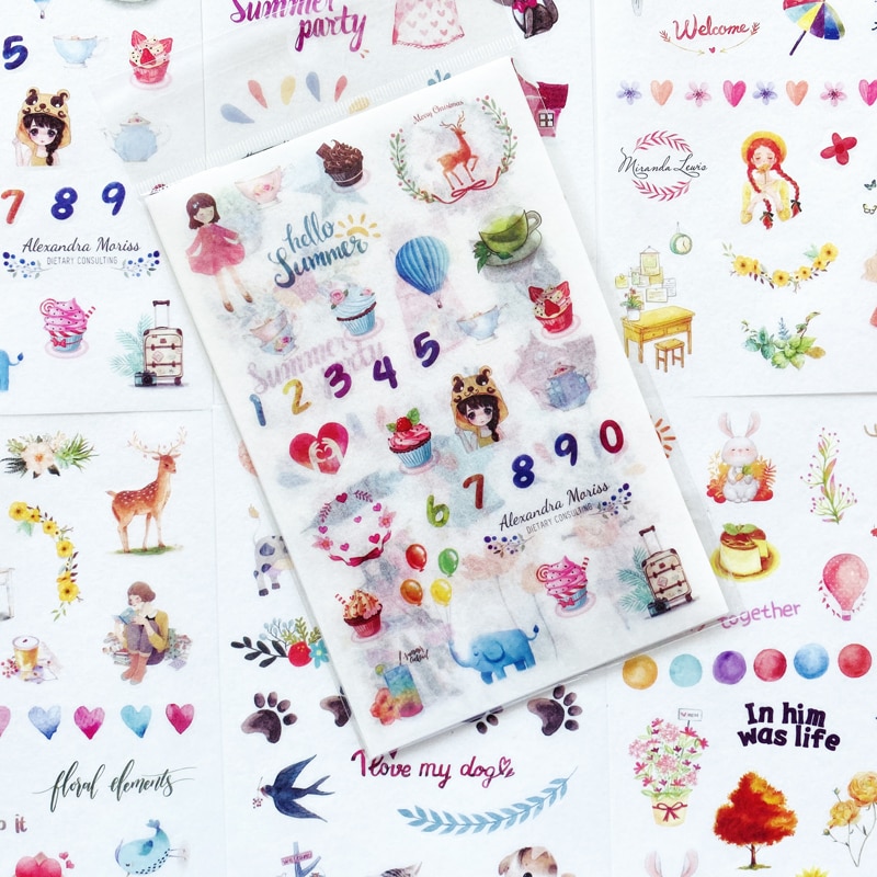 6 Sheets/Pack Cute Dreamland Paper Sticker Adhesive Craft Stick Label Notebook Computer Phone DIY Decor Stationery Kids Gift