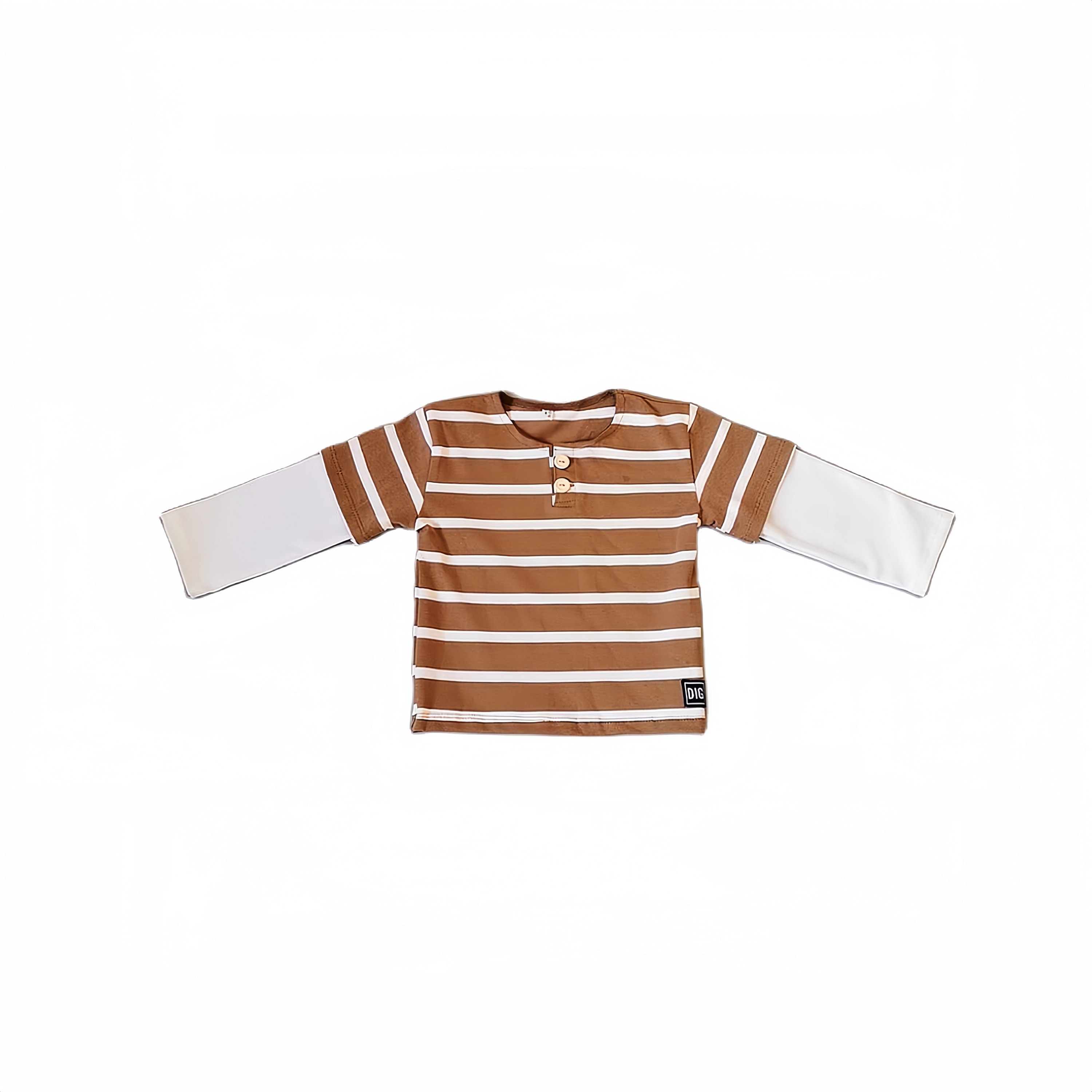 Brown Stripes Long Sleeve Polo-Shirt for Kids Boy Autumn Cotton Tops