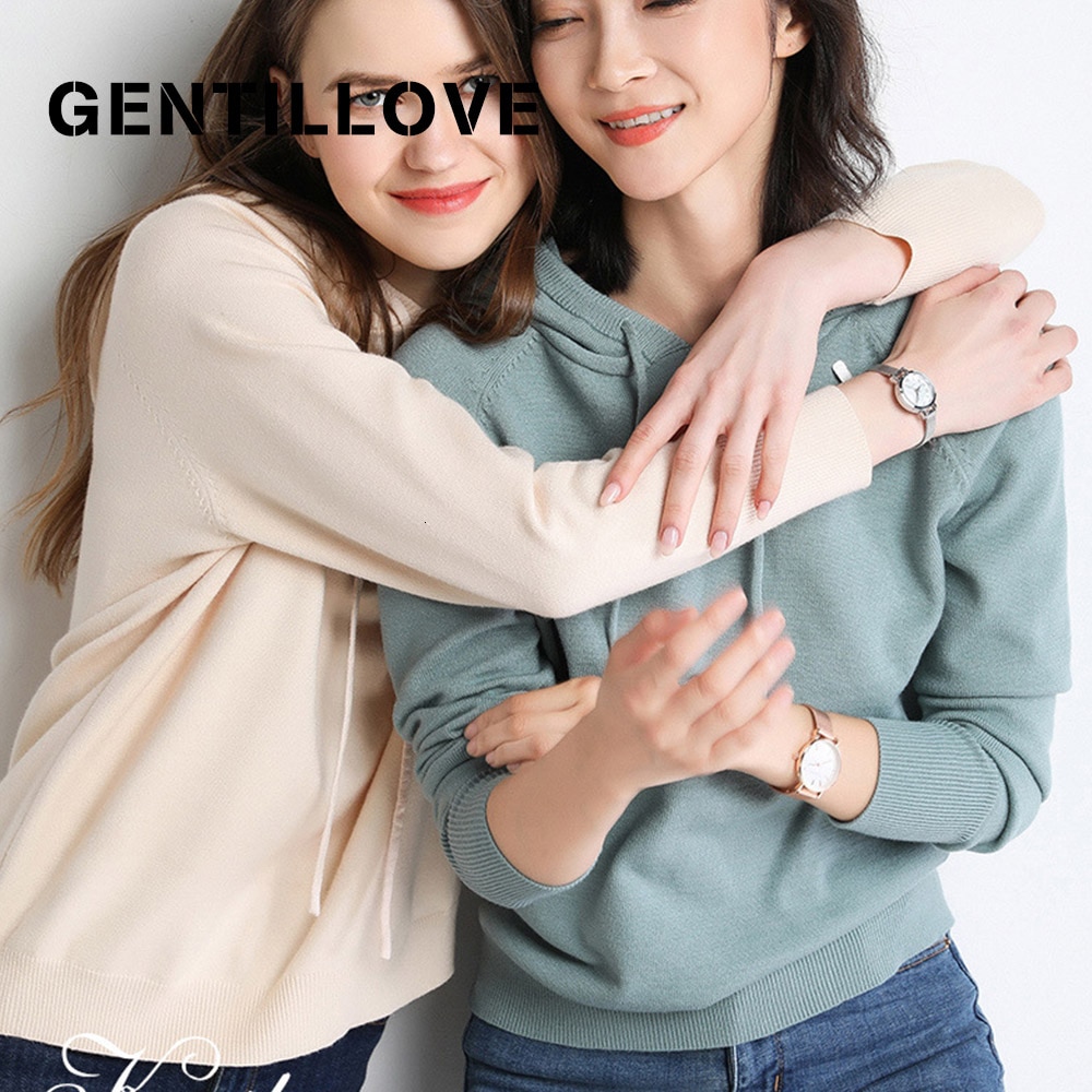 Gentillove Women Soft 30% Wool Hooded Sweater Harajuku Fall Winter Girls Knit Pullover Women Loose Jumpers Oversized Knitwear