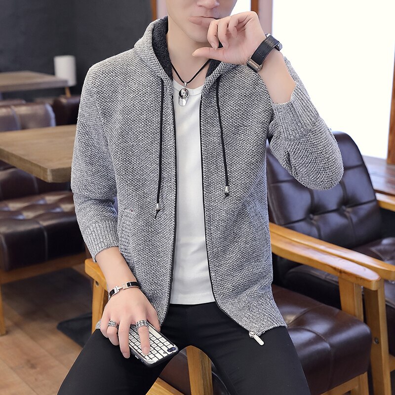 2019 New Arrival Sweater Men Cardigans Hooded Solid Color Homme Korean Fashion Sweaters knitting Cotton Coats Dropshipping Tops