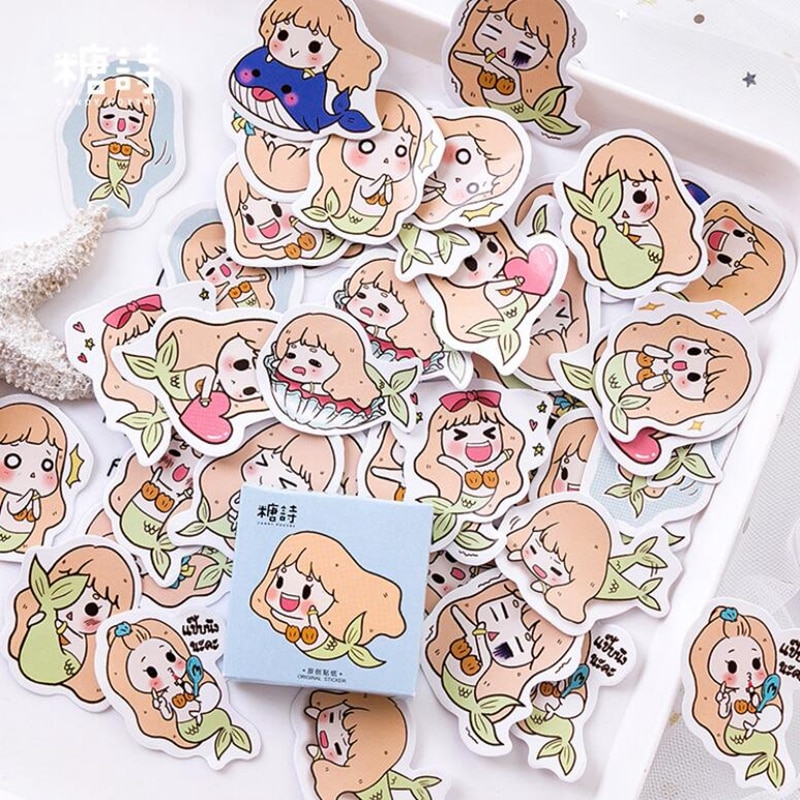 45 Pcs/box Kawaii Mermaid DIY Decorative Sticker Adhesive Stickers Scrapbooking Decorative Stationery