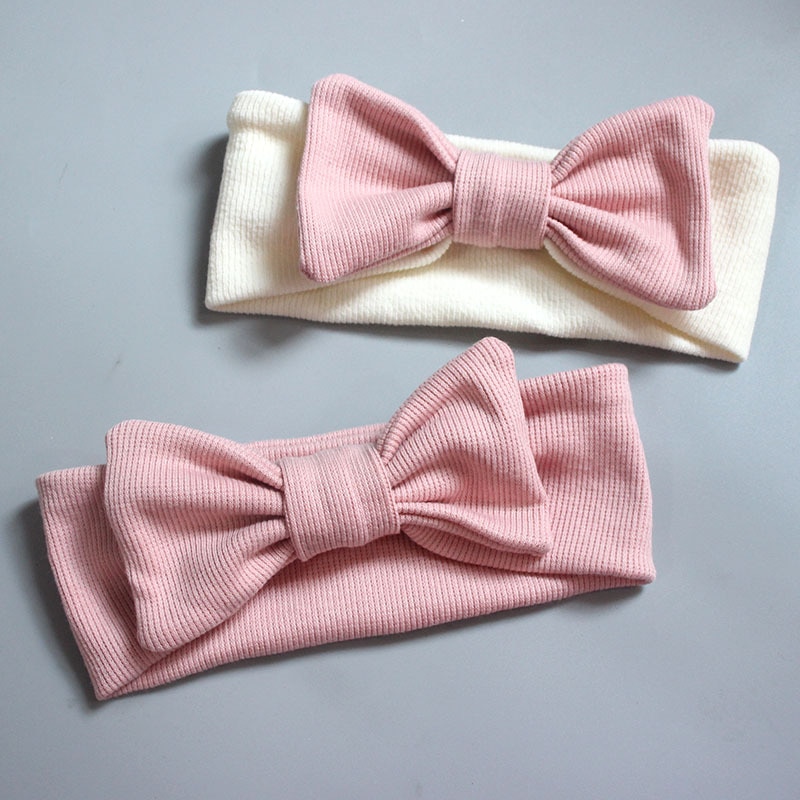 Wide 100% Cotton Newborn Headband Knotted Bow Hair Band Bows Pompom Baby Hair Accessories for Infants