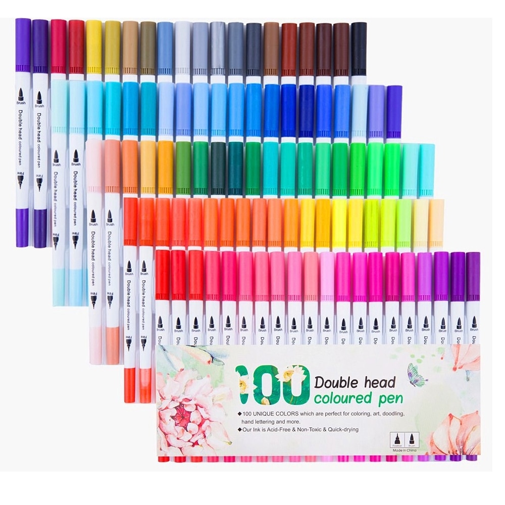 100 Colors Double Head Coloured Pen Set Art Marker Watercolor Fine Liner Drawing Brush Pens For Kids Art Painting Supplies