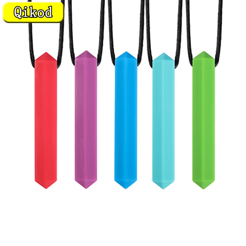 5 Colors Silicone Baby Teether Autistic Children's Sensory Chewing Silicone Teether Pendant Necklace Molar Stick Bite Toys