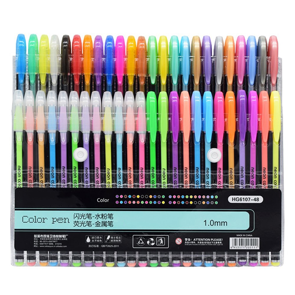 Fluorescent Marker Pen Student Gel Pens 12 Colors to 48 Colors Artist Gel Pen Set for Craft Doodling Drawing Adult Coloring Book