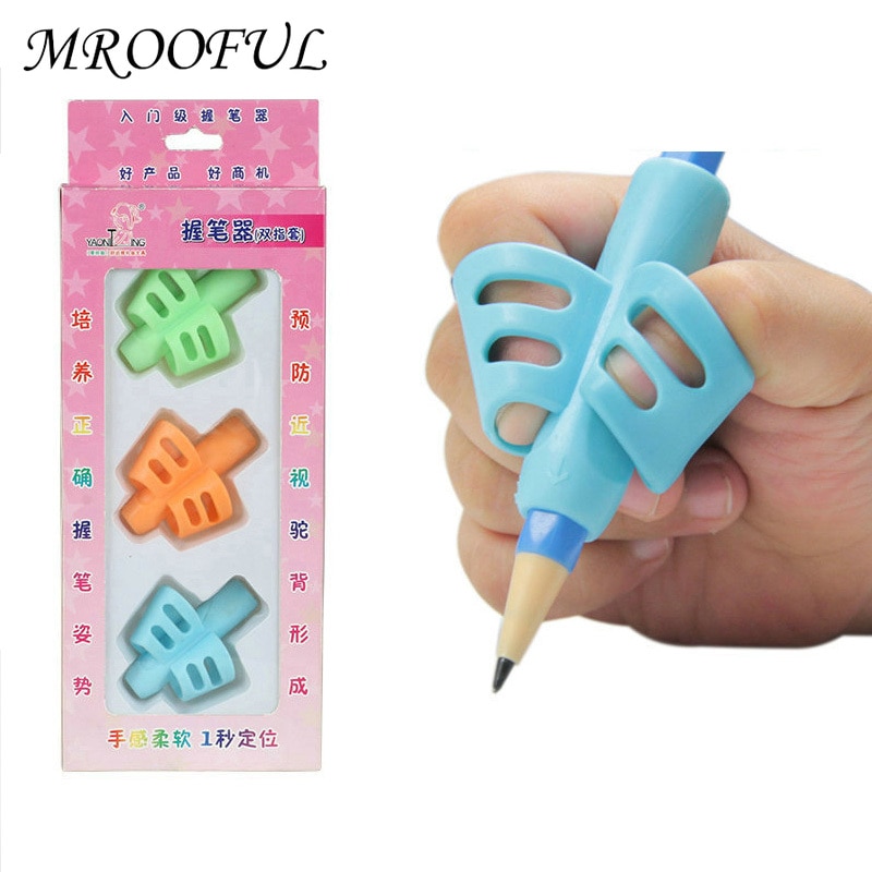 3pcs/set Two-Finger Pencil Grasp Soft Silica Gel Pen Grip Writing Training Correction Tool Pen Holding for Kids Bracket Set Gift