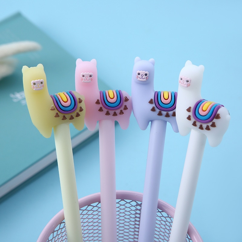 2 Pcs Kawaii Colorful Llama Camel Gel Pen Writing Signing Pen School Office Supply 0.5mm Blue Ink