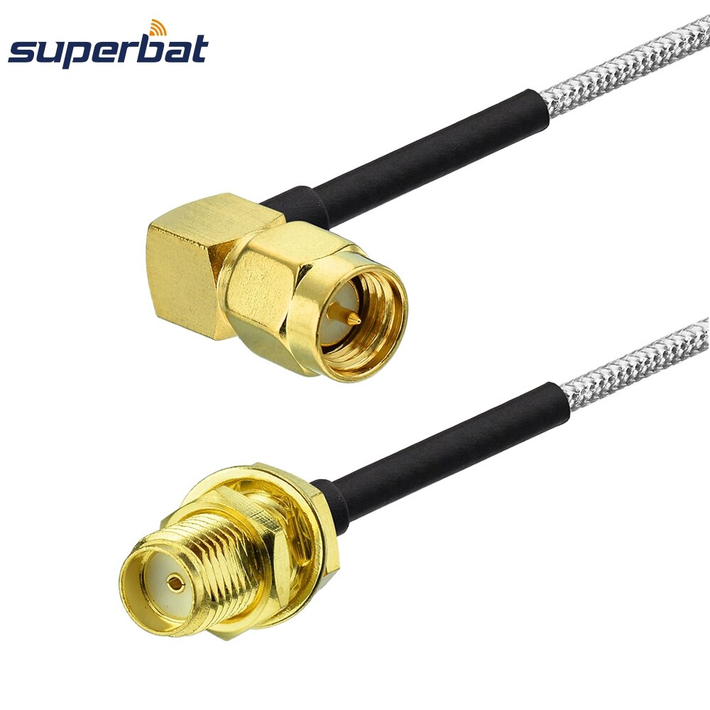 Superbat SMA Female Bulkhead Connector to SMA Male Right Angle Pigtail Extension Cable RG405 15cm for Wi-Fi Radios