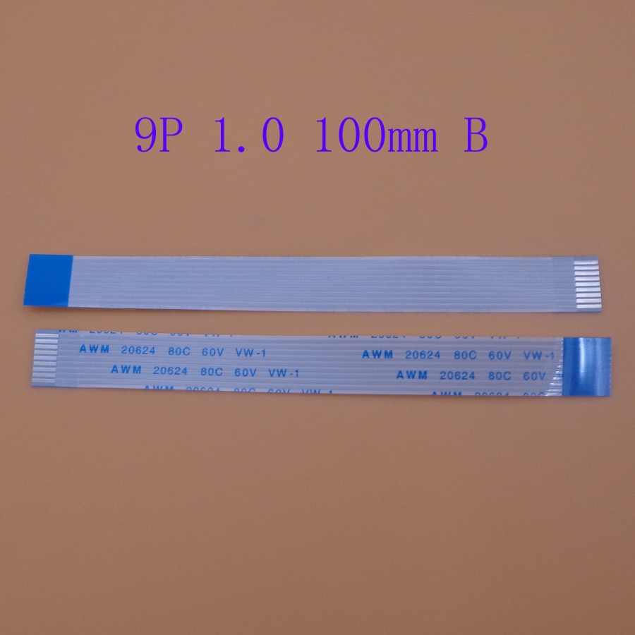 2pcs 9pin FFC FPC flat flexible cable 1.0mm pitch 9-pin B-type reverse length 100mm ribbon flexible cable AWM 20624 80C 60V VW-1