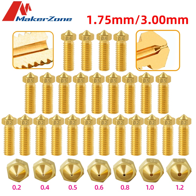 5 PCS V6 Volcano Brass Nozzle 3d Printer Ultra-large Capacity Quick Print1.75MM/3.0MM For artillery genius spare parts Anycubic