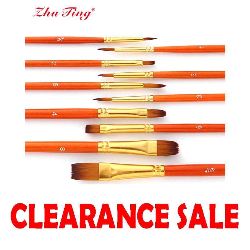 10pcs/bag Watercolor Gouache Paint Brushes Different Shape Round Pointed Tip Nylon Hair Painting Brush Set Art Supplies Zzn-1003
