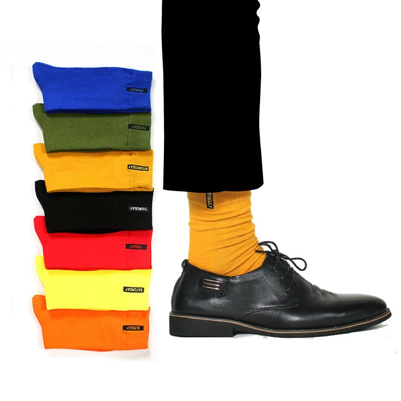 Casual Autumn Winter New Men Socks Solid Color Happy Socks Fashion Embroidered Letter Combed Cotton Socks Calcetines Hombre