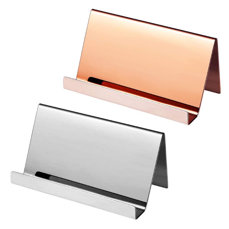 Phone holder High-End Stainless Steel Business Name Card Holder Display Stand Rack Desktop Table Organizer 2 Colors