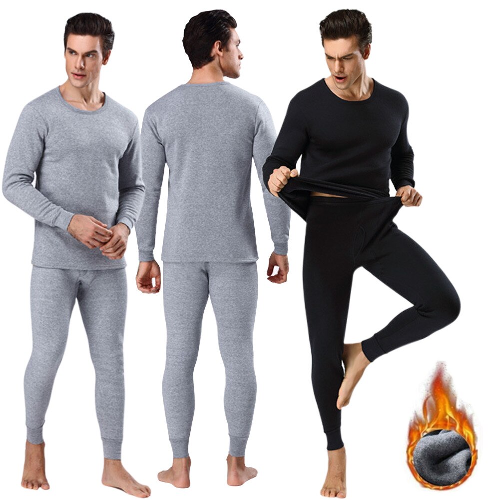 Men Winter Fleece Lined Warm Long Sleeve Top Long Bottom Trouser Underwear Set FS99