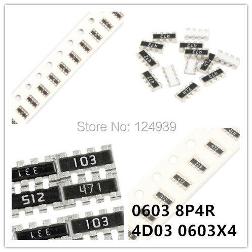 100pcs 0603x4 2*4P 0603*4 0603 8P4R J 5% 4D03 Network Resistor array 3.3ohm 4.7ohm 4.7R 4R7 5.1R 5R1 5.1ohm 6.8R 6R8 6.8ohm 7.5R
