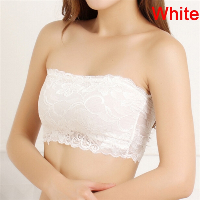 Sexy Lady Floral Lace Stretch Boob Tube Top Cropped Women Girls Soft Strapless Bandeau Bra