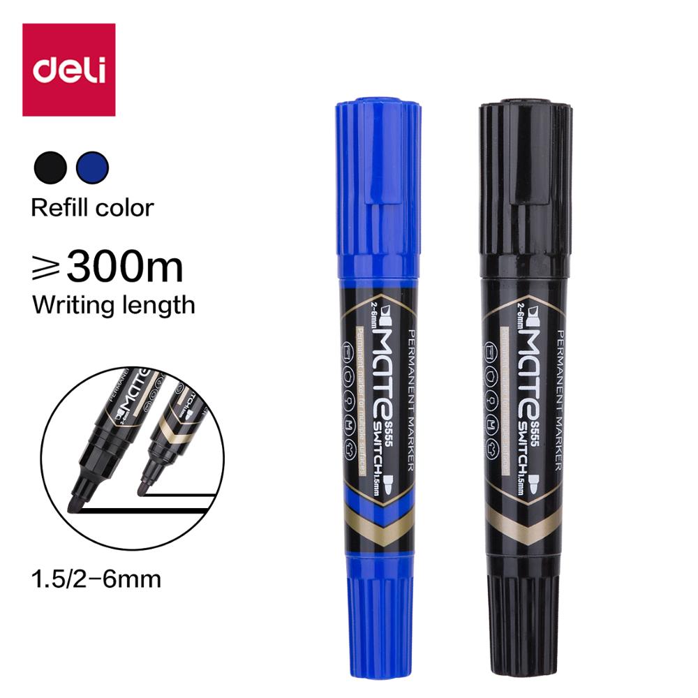 DELI Water Proof Permanent Marker 2pcs/Lot Bullet Tip 1.5mm Chisel tip 1-6mm ES555 Office supplies Dual tips Permanent markers