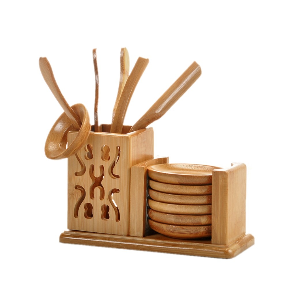 [GRANDNESS] Bamboo Tea Set Kungfu Tea Accessories - Strainer Tongs Spoon Tea Tray Set Holder