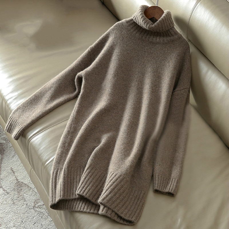 Cashmere sweater women turtleneck sweater knitted wool pullover long loose thick warm sweater fashion casual women's sweate