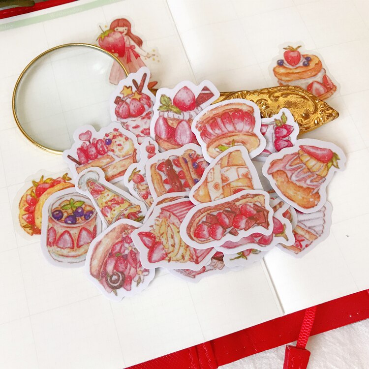 32Pcs/Pack Vintage Strawberry Sweet Candy Vellum Sticker DIY Craft Scrapbooking Album Junk Journal Planner Decorative Stickers