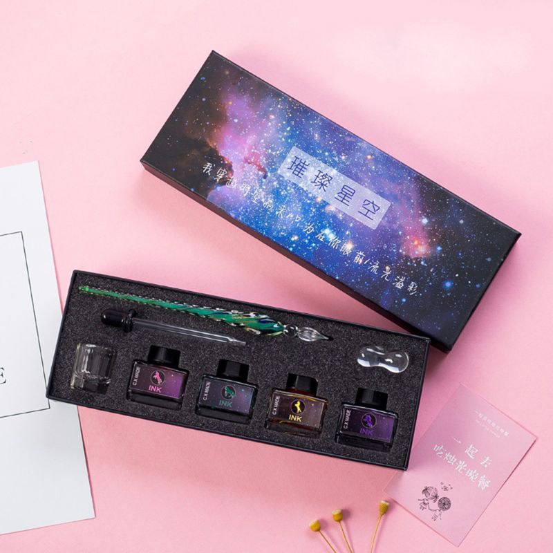 Starry Sky Glass Dip Pen Set Calligraphy Pen Glass Signature Writing Draw Pen